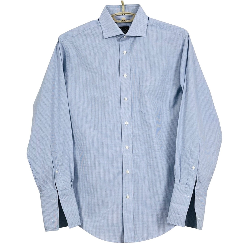 Jos A Bank Executive Collection Dress Shirt 16-34 Blue Micro Check French Cuffs - Picture 3 of 8
